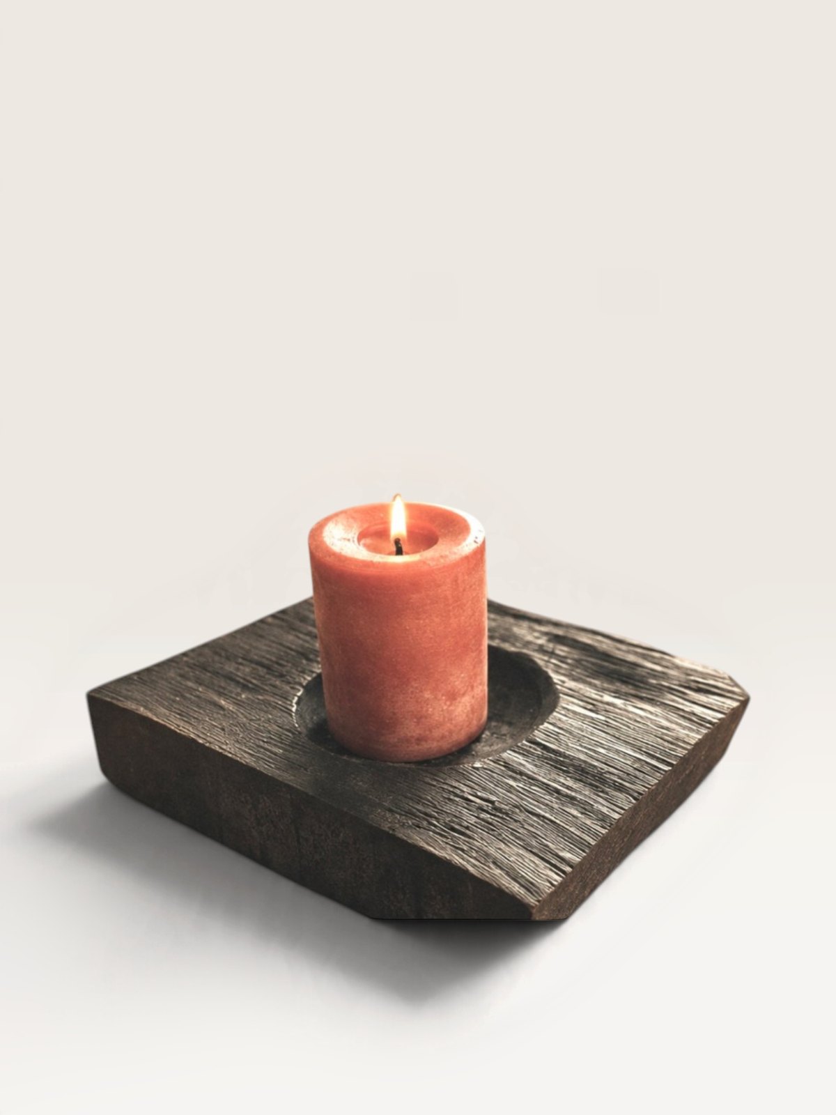 Charred wood candle holder
