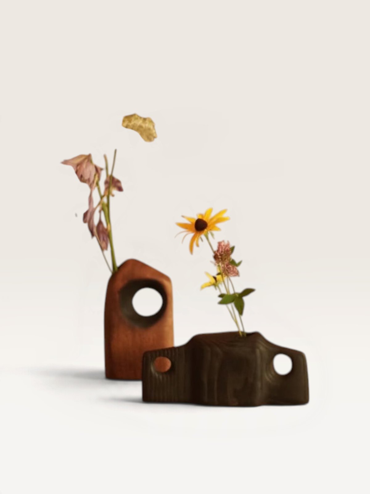 Pair of wood flower holders